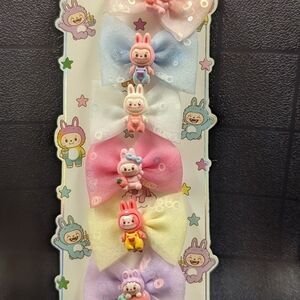 Kids Bunny Bow Hair Clips Set - Pastel Pink, Blue, Yellow, Purple, Cream